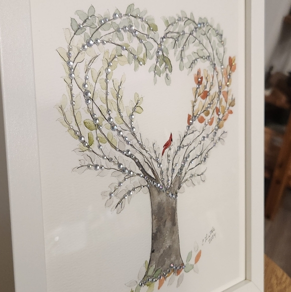 Framed Watercolor Tree Art with Cardinal - Picture 4 of 7